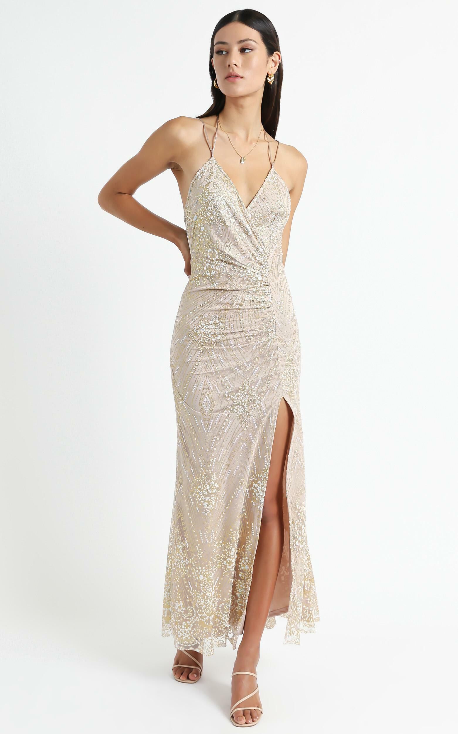 At a crossroad maxi dress sale in gold