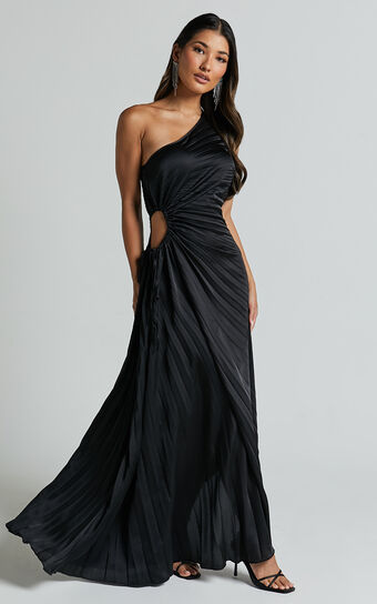 Kitsune Maxi Dress - One Shoulder Cut Out Dress in Black