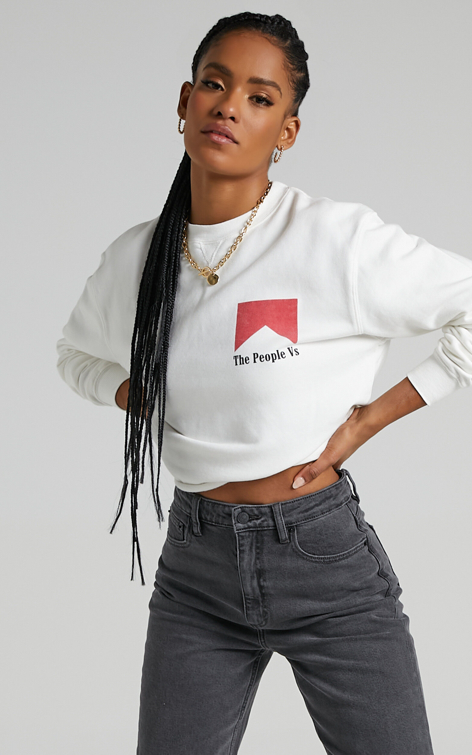 The People Vs - Smoker Cropped Crew Neck Jumper in Vintage White | Showpo