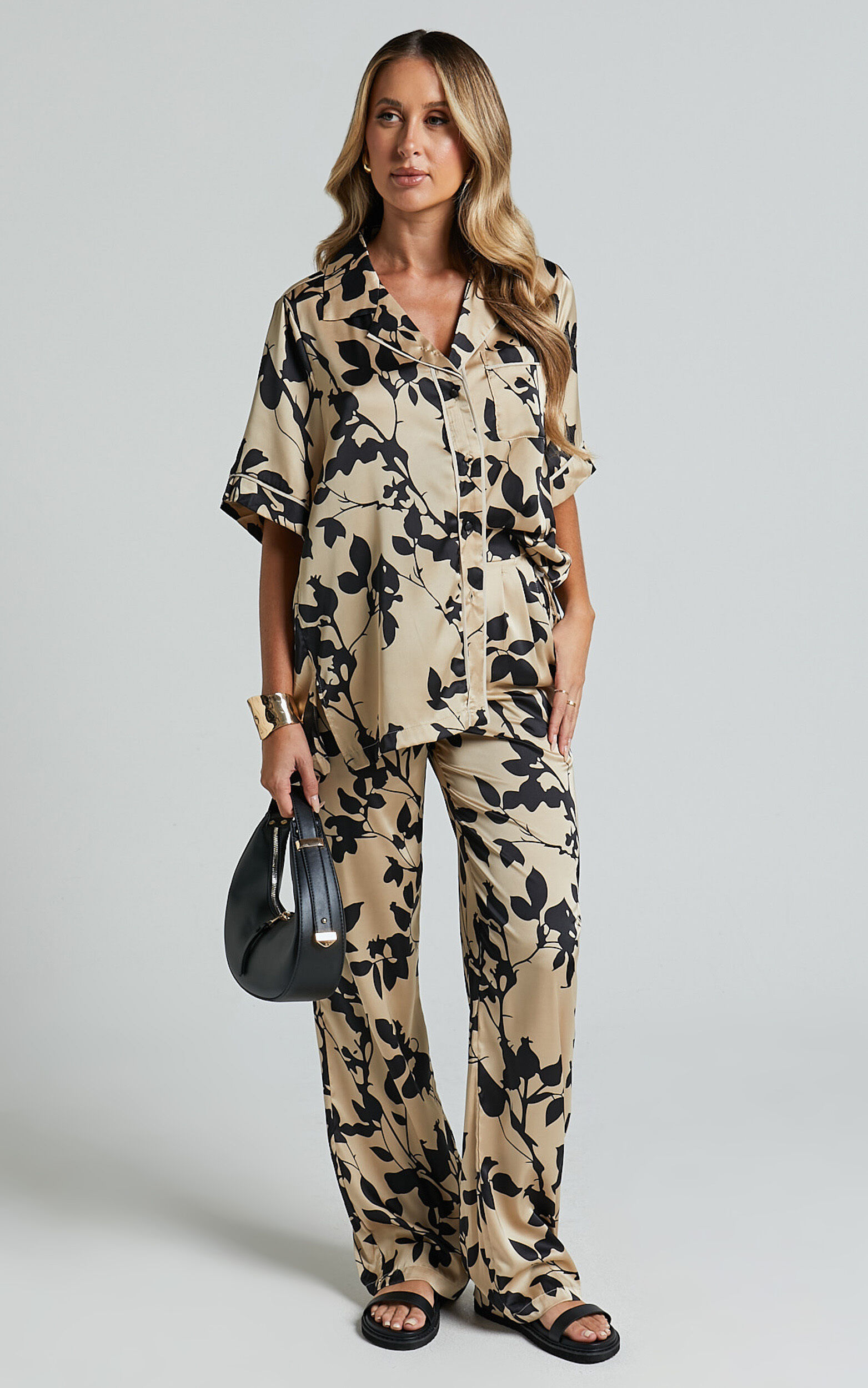 Cream high waisted wide leg pants online