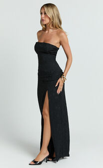 Berri Maxi Dress - Strapless Jacquard High Split Dress in Black