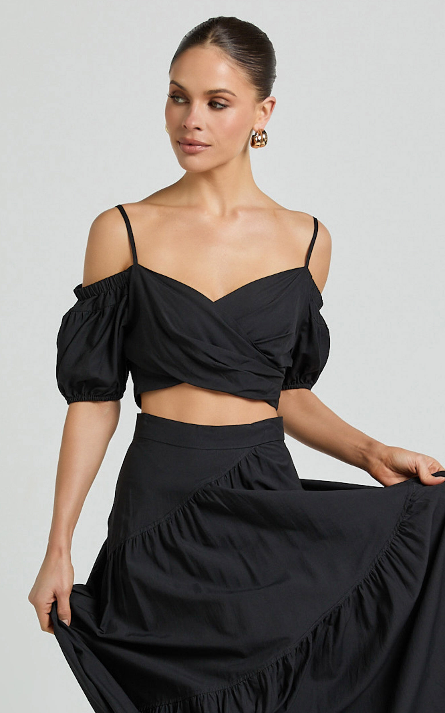 Bella Top - Off Shoulder Cross Over Puff Sleeve Crop Top in