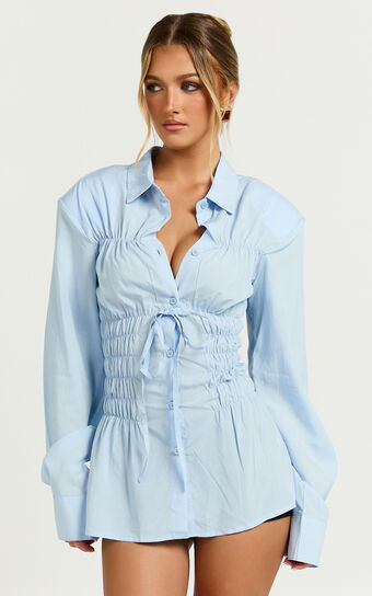 Cody Shirt - Ruched Detail Scrunch Shirt in Blue