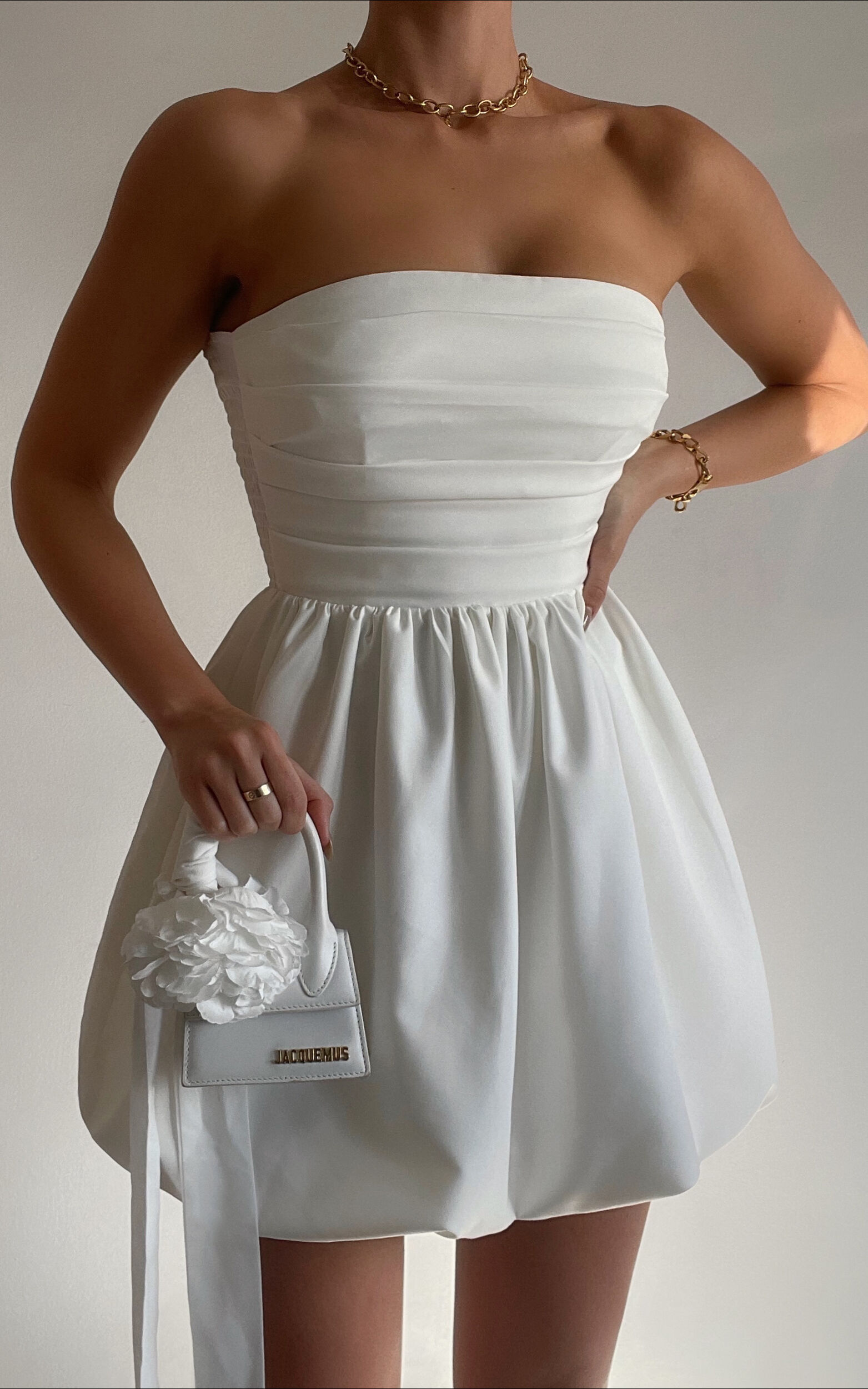 Shaima Mini Dress - Strapless Dress in White - 06, WHT1