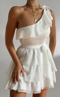 Darling I Am A Daydream Mini Dress - One Shoulder Ruffle Dress in White