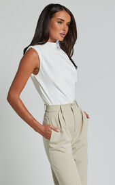 Erin Top - Jersey Crepe High Neck Asymmetric Tank in White | Showpo