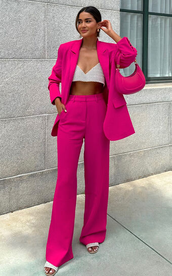 Bonnie Pants - High Waisted Tailored Wide Leg Pants in Pink