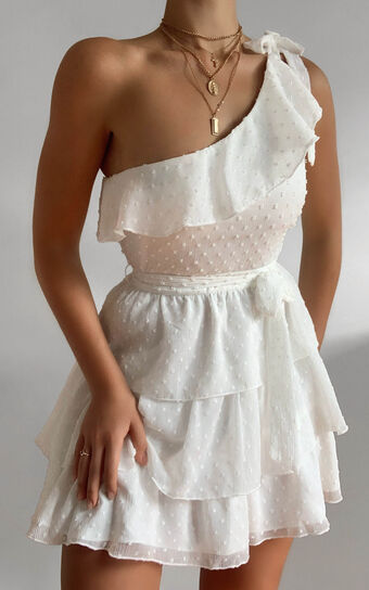 Darling I Am A Daydream Mini Dress - One Shoulder Ruffle Dress in White