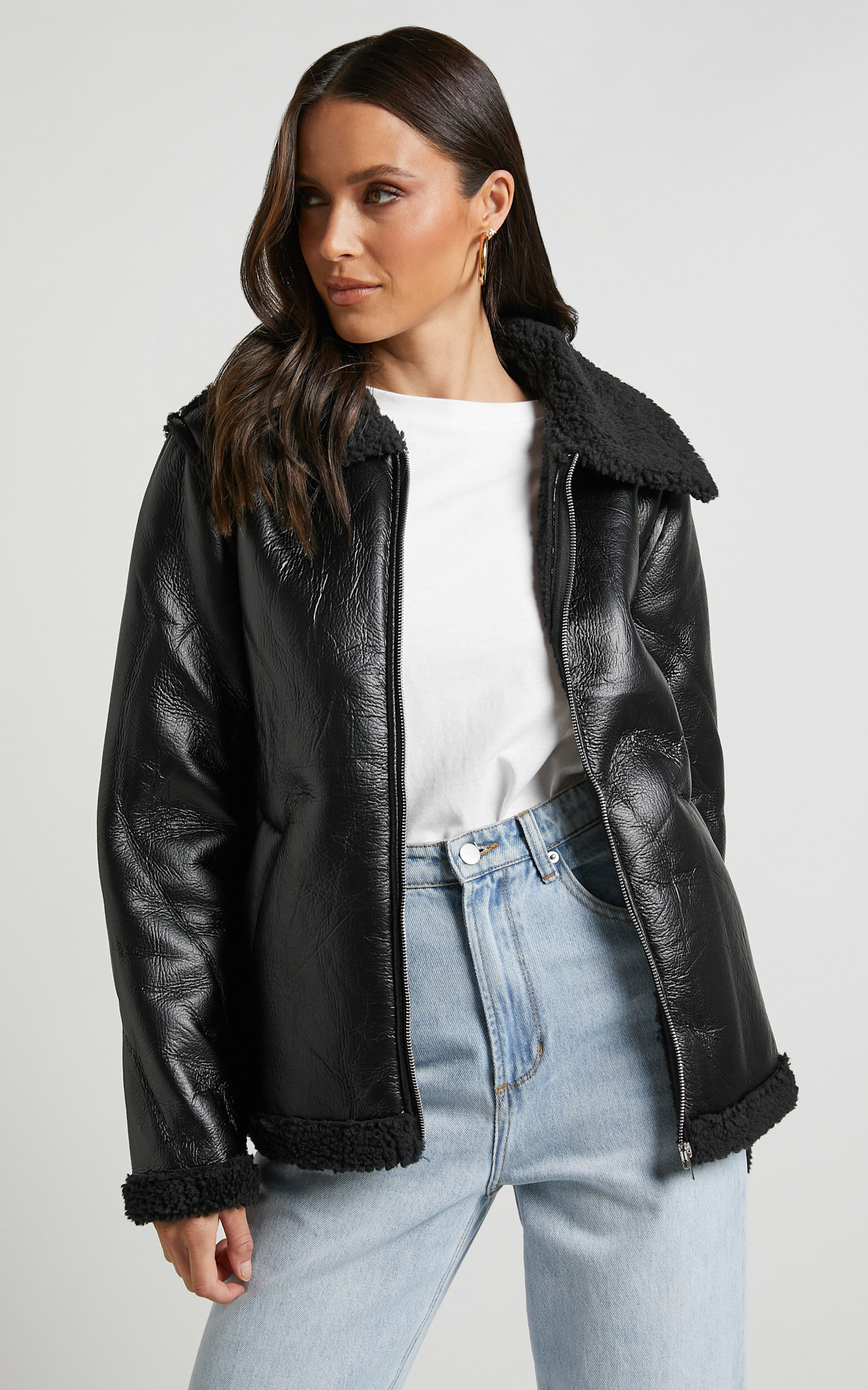 Borg lined biker jacket store