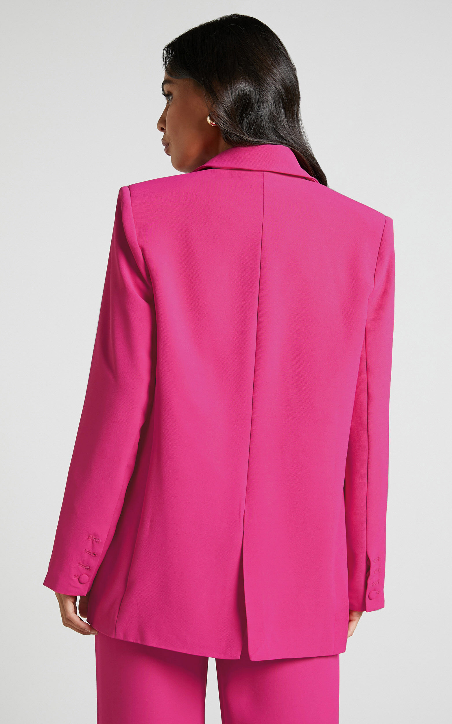 Michelle Blazer - Oversized Plunge Neck Button Up Blazer in Pink