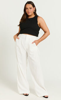 Augustus Pants - High Waisted Wide Leg Tailored Pants in White