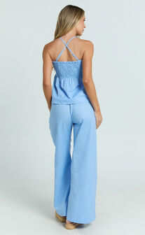 Alma Two Piece Set - Cotton Cami Pant Set in Blue