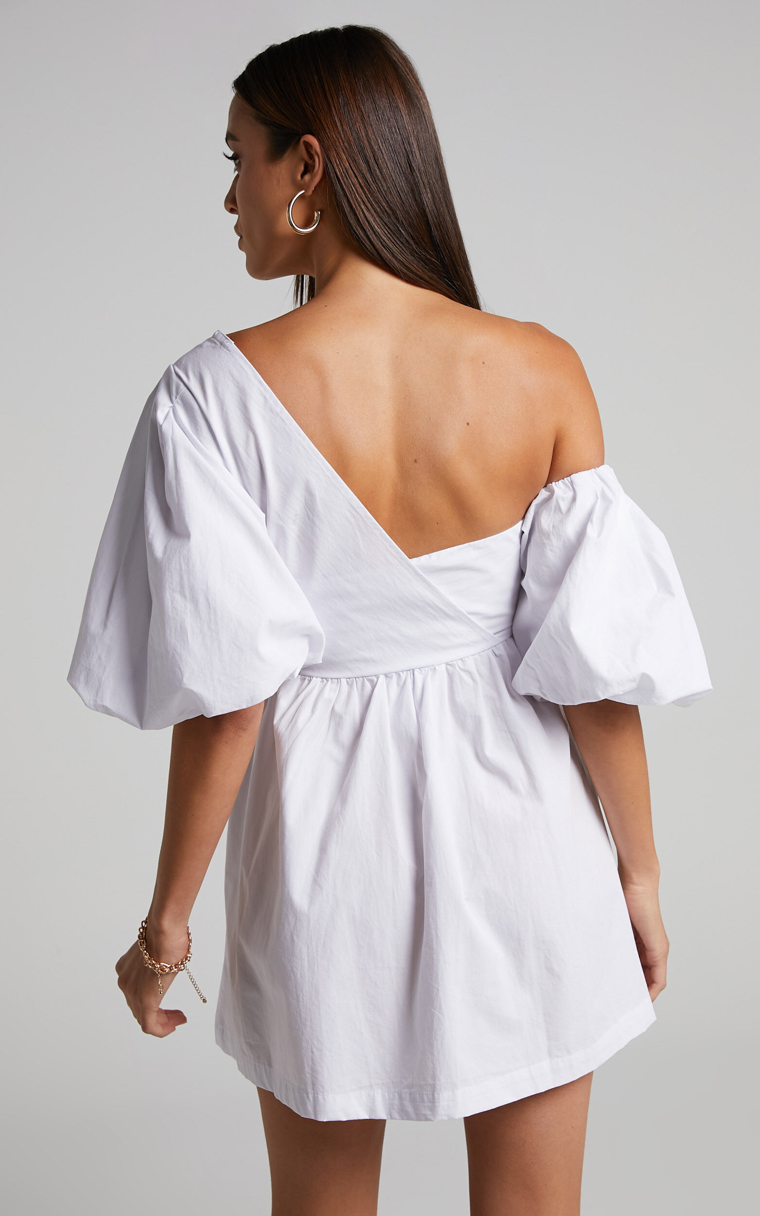 Sula Mini Dress - Asymmetric Off One Shoulder Puff Sleeve