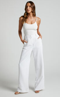 Bonnie Pants - High Waisted Tailored Wide Leg Pants in White