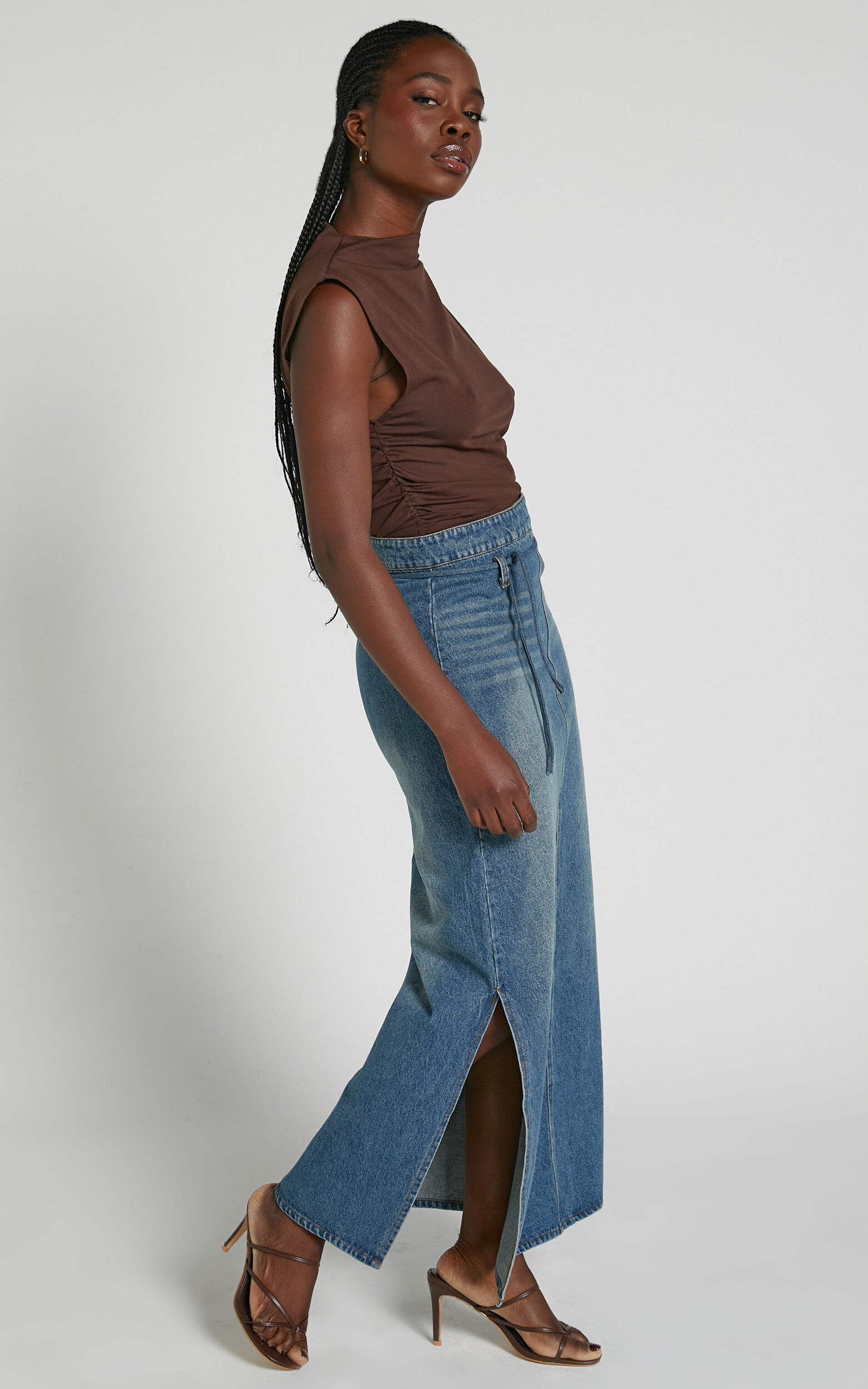 Dark wash high waisted new arrivals denim skirt