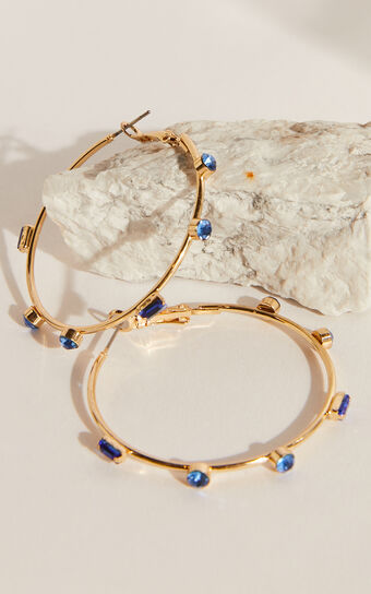 Unaizah Hoop Earrings in Gold with Blue Gems