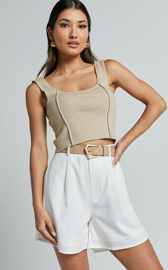 Kenyana Top - Detailed Singlet Crop Top in Natural