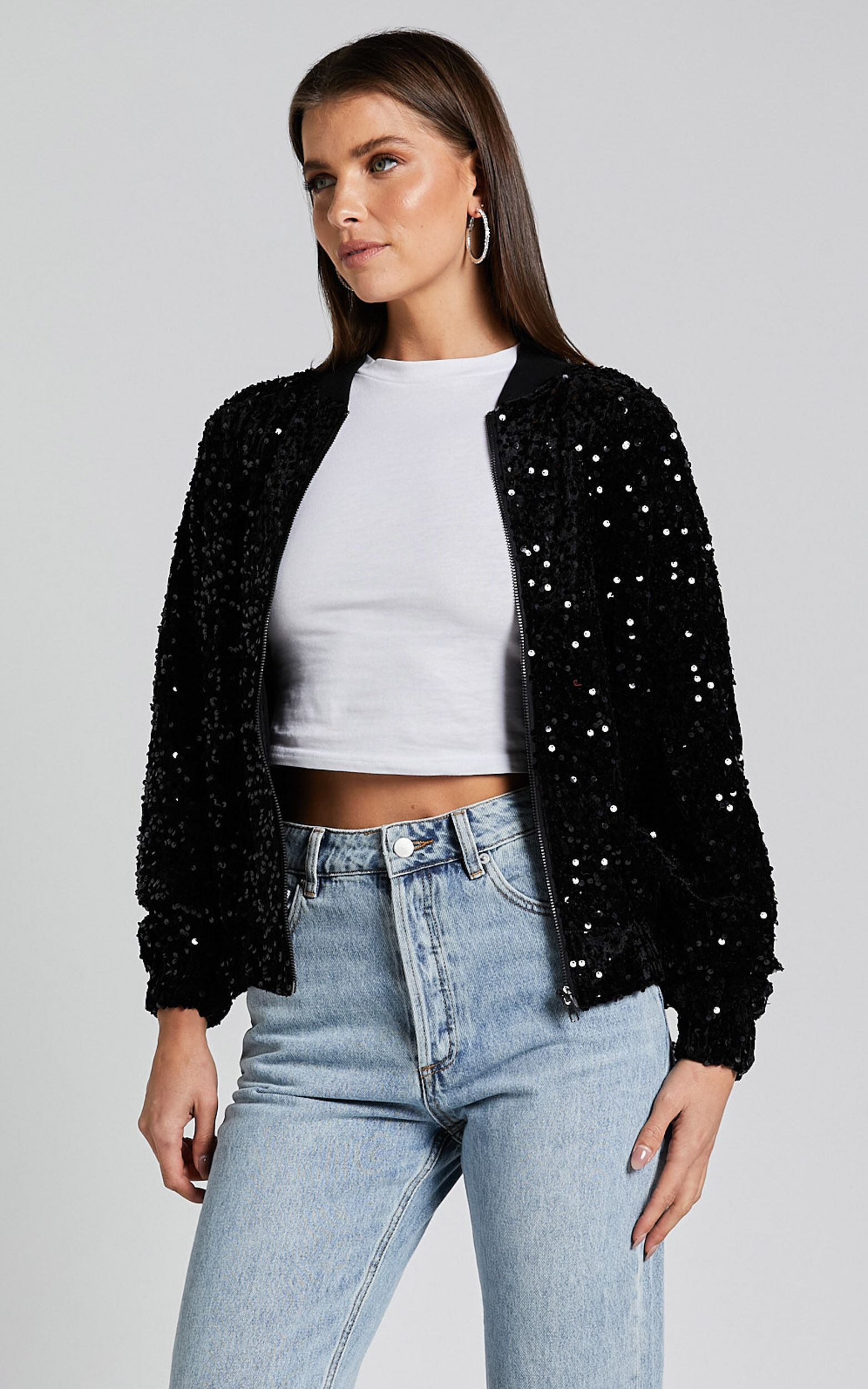 Forever 21 sequin bomber jacket discount