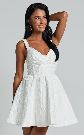 Cate Mini Dress Sweetheart Pleated Bust Fit & Flare in White Showpo