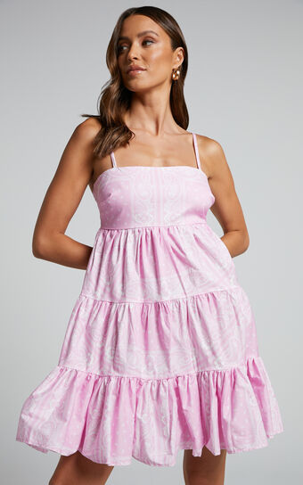 Vilma Mini Dress - Strappy Tiered Dress in Scarf Print