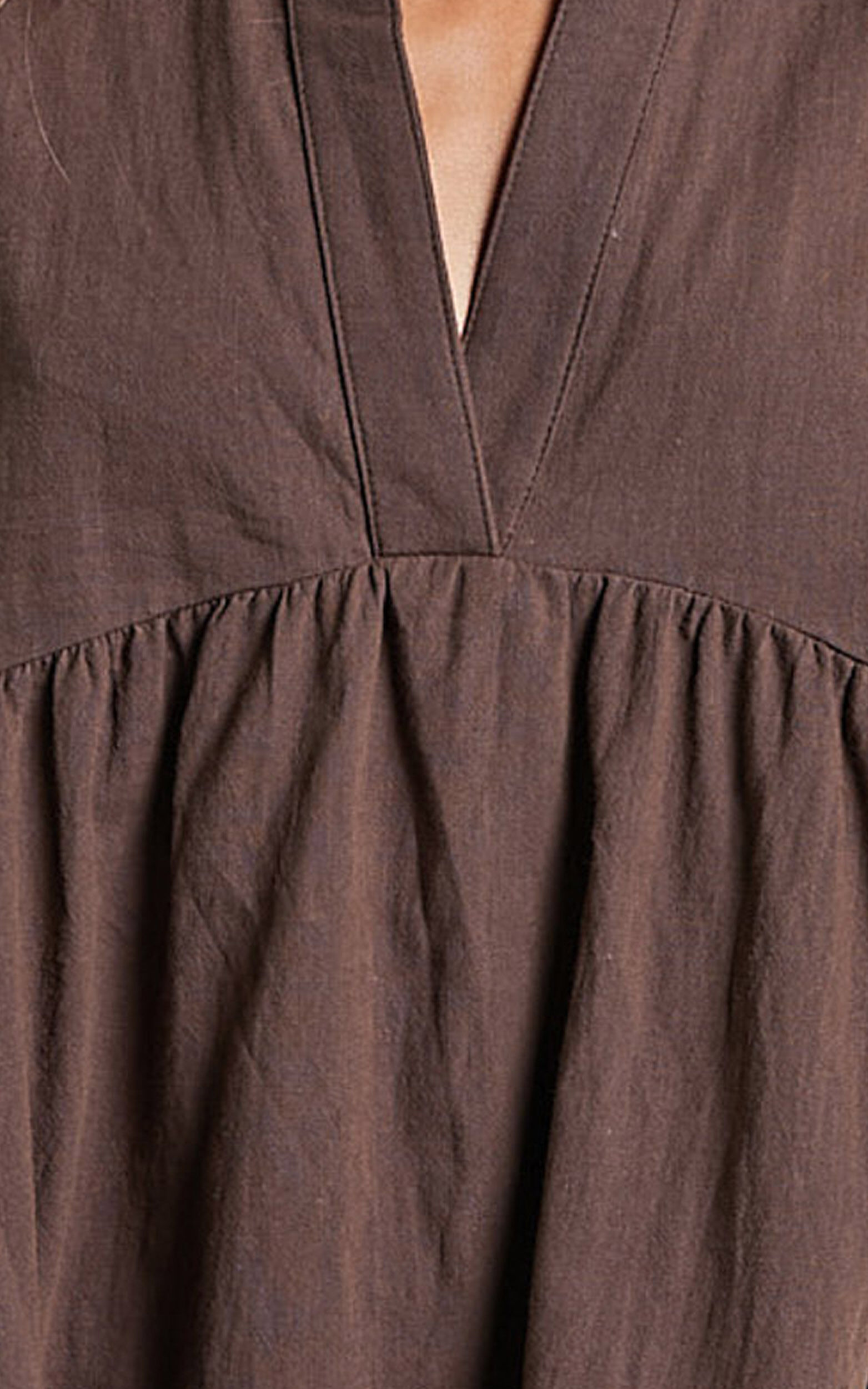 Calissa Mini Dress - Frill Hem Smock Dress in Chocolate | Showpo USA