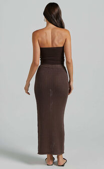 Severina Two Piece Set - Button Through Top and Midi Knit Skirt Set in Chocolate