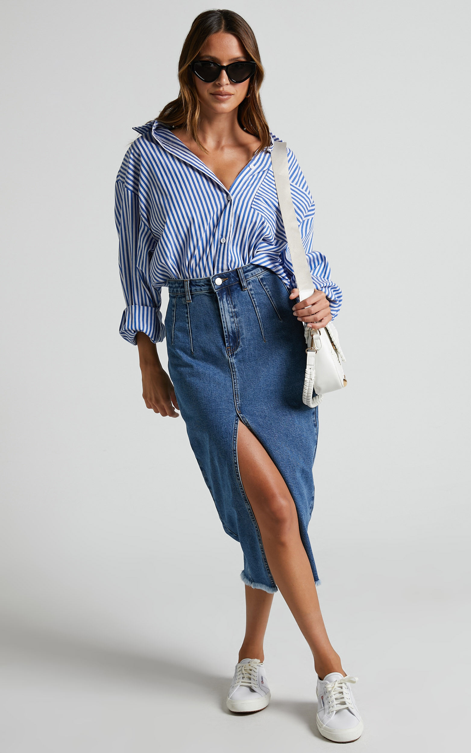 Denim split skirt clearance