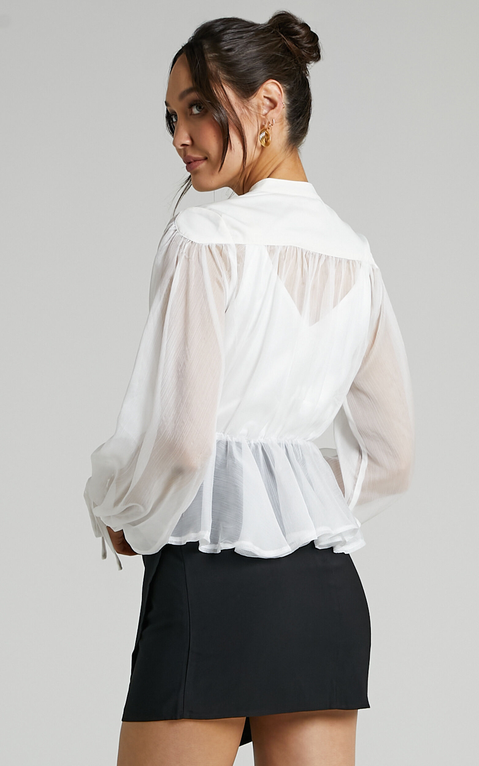 Kimmy Longsleeve Sheer Blouse in White