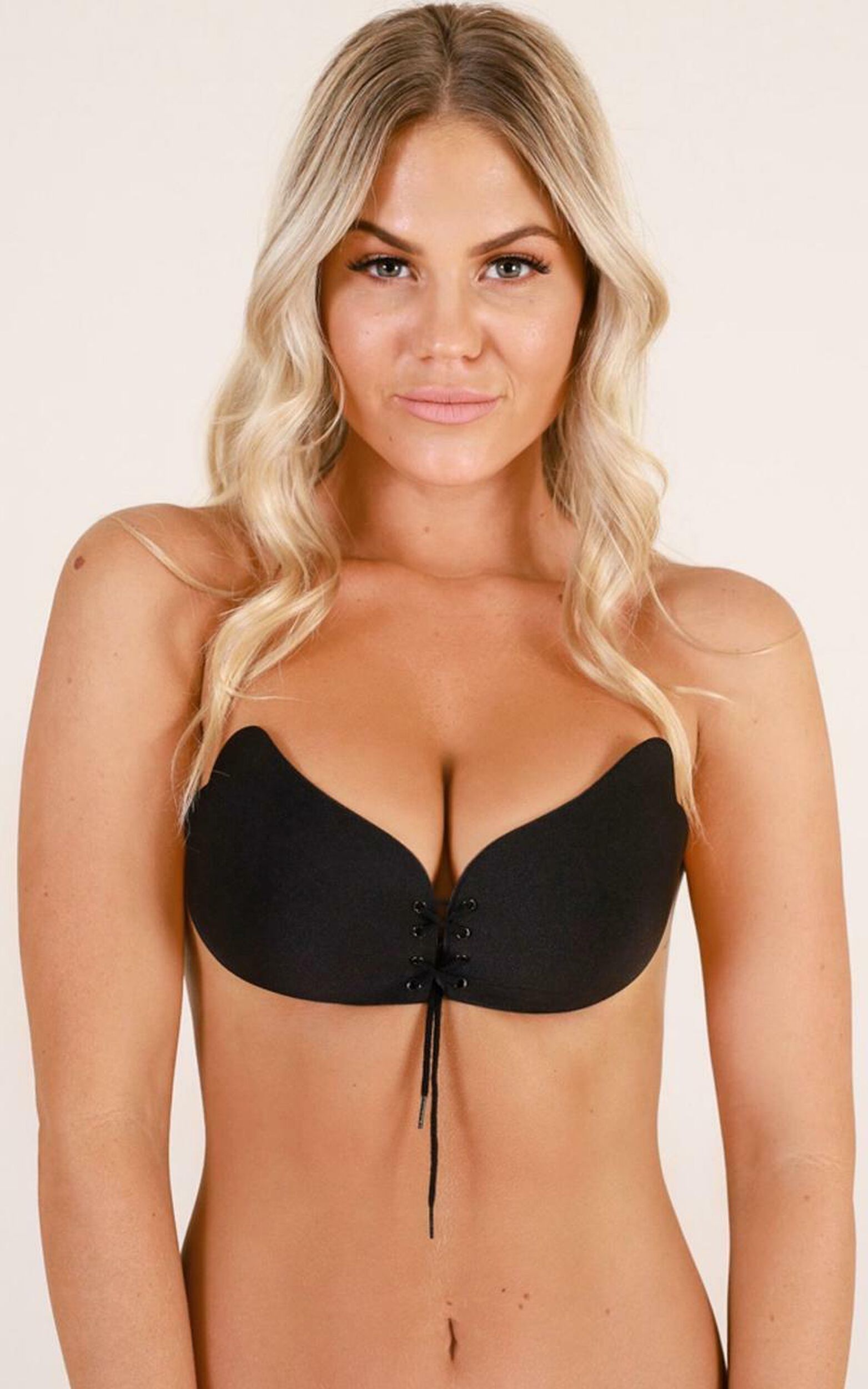 Push Up Stick On Bra with Laces in Black