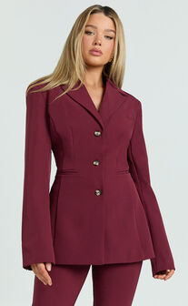 Irene Blazer - Fitted Cinched Waist Blazer in Wine