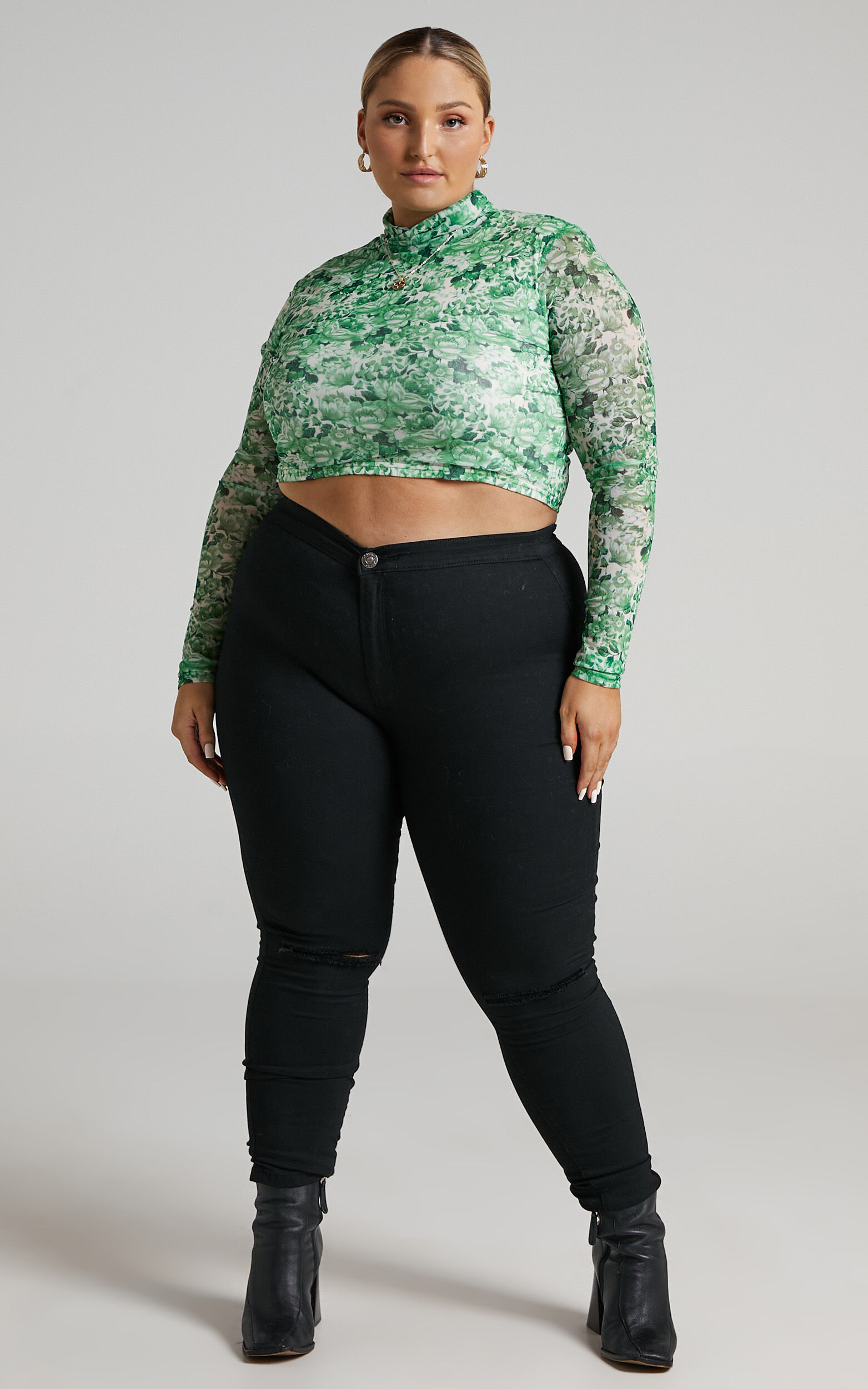 Green mesh crop top store