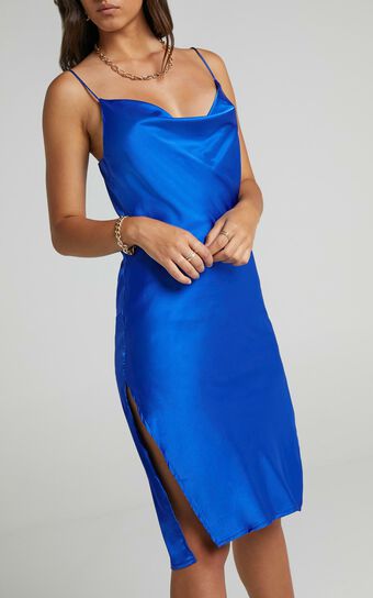Levelle Dress in Cobalt Satin