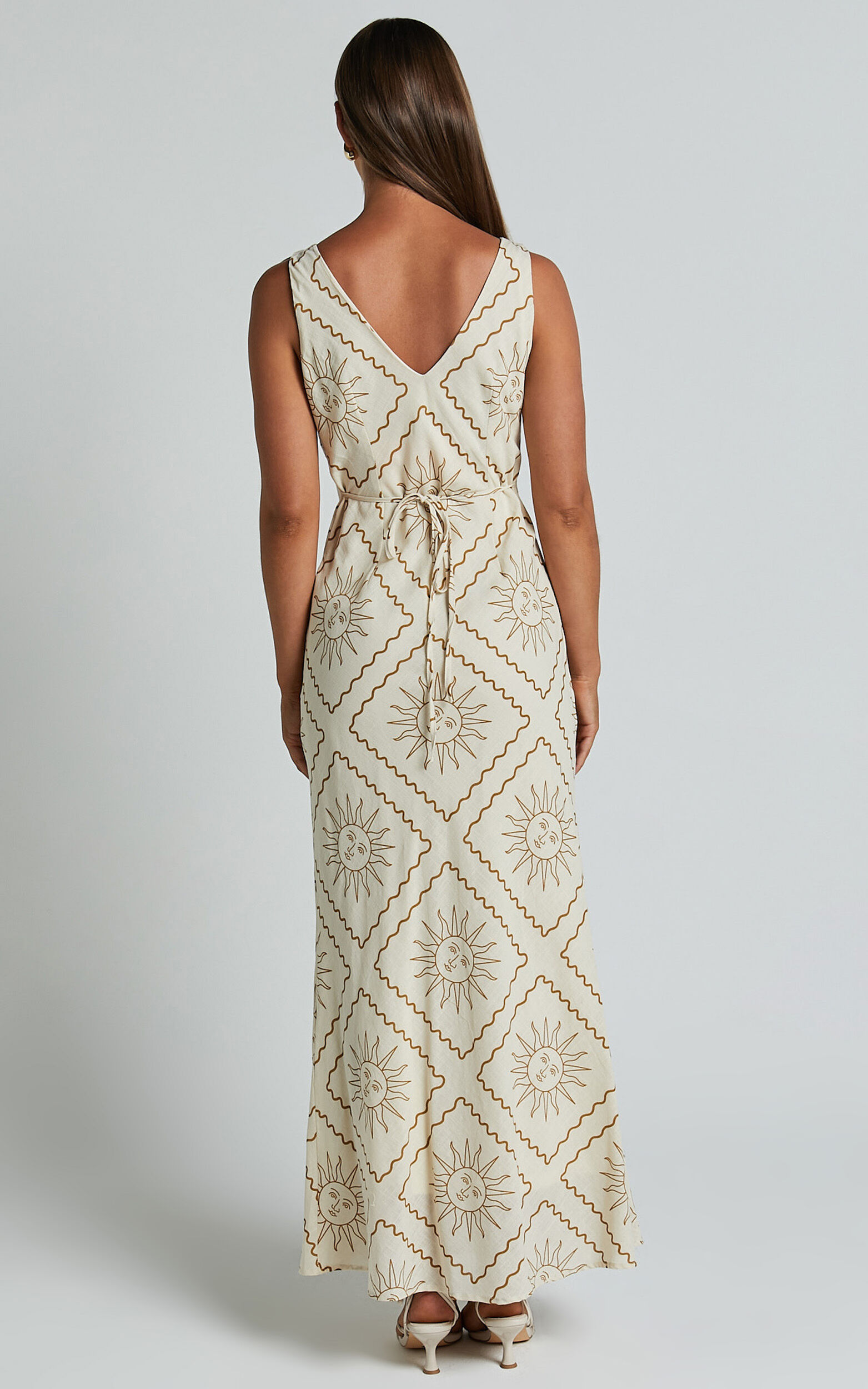 Sharlyn Midi Linen Blend Dress - Deep V Neck Sleeveless Slip Dress in ...