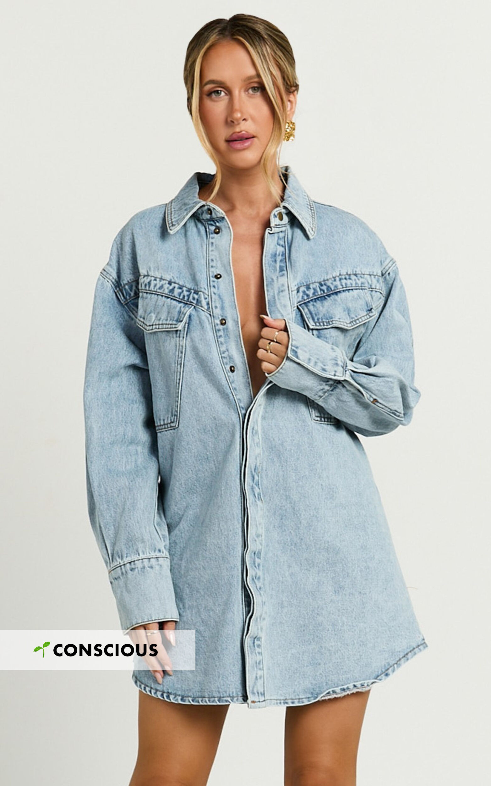 Amalie The Label - Herrera Recycled Cotton Denim Dress in Mid Blue Wash - 06, BLU1