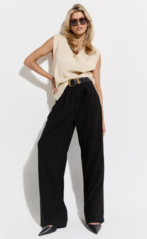 Augustus Pants - High Waisted Wide Leg Tailored Pants in Black