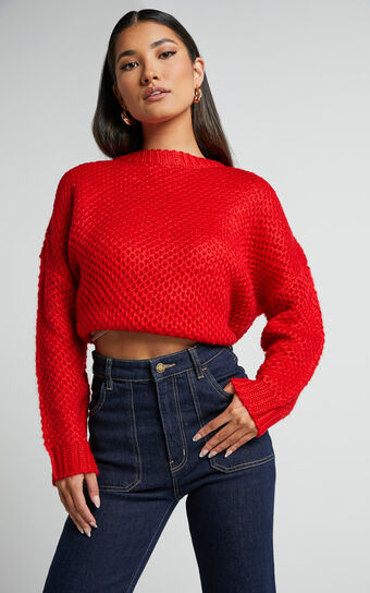 Snuggle Up Jumper - Knit Jumper in Red