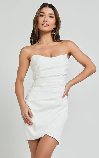 Akara Mini Dress - Strapless Wrap Dress in White