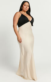 Quincy Maxi Dress - Satin Slip Dress in Black/Champagne | Showpo