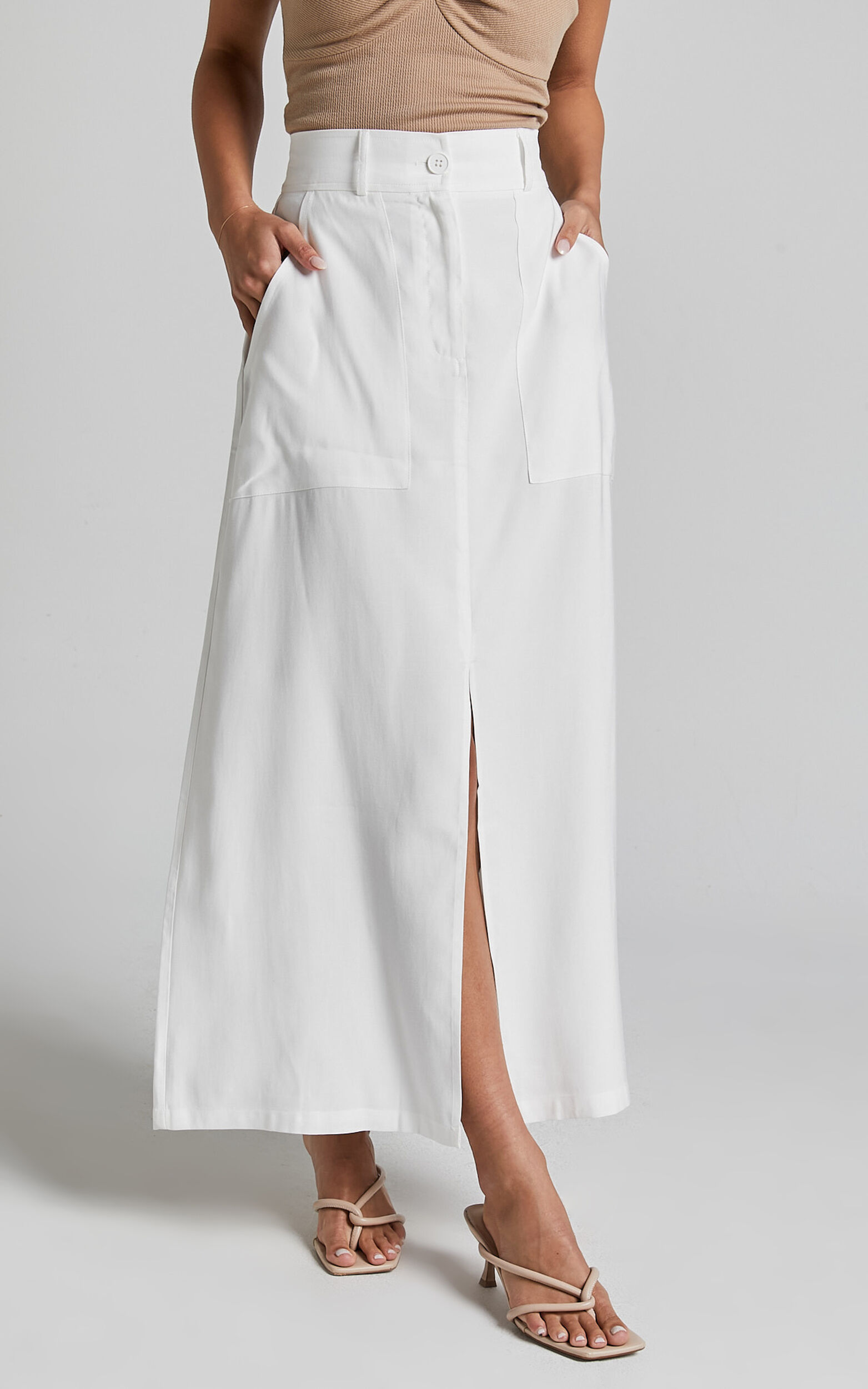 White midi skirt split hot sale