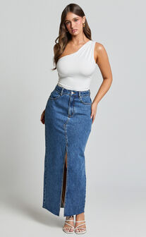 Evette Top - Jersey Gathered One Shoulder Top in Ivory