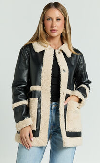 Ruth Jacket - Faux Shearling Aviator Jacket in Black