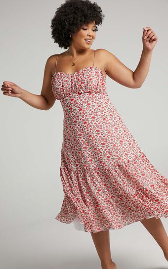 Monaco Sweetheart Midi Dress in White Floral