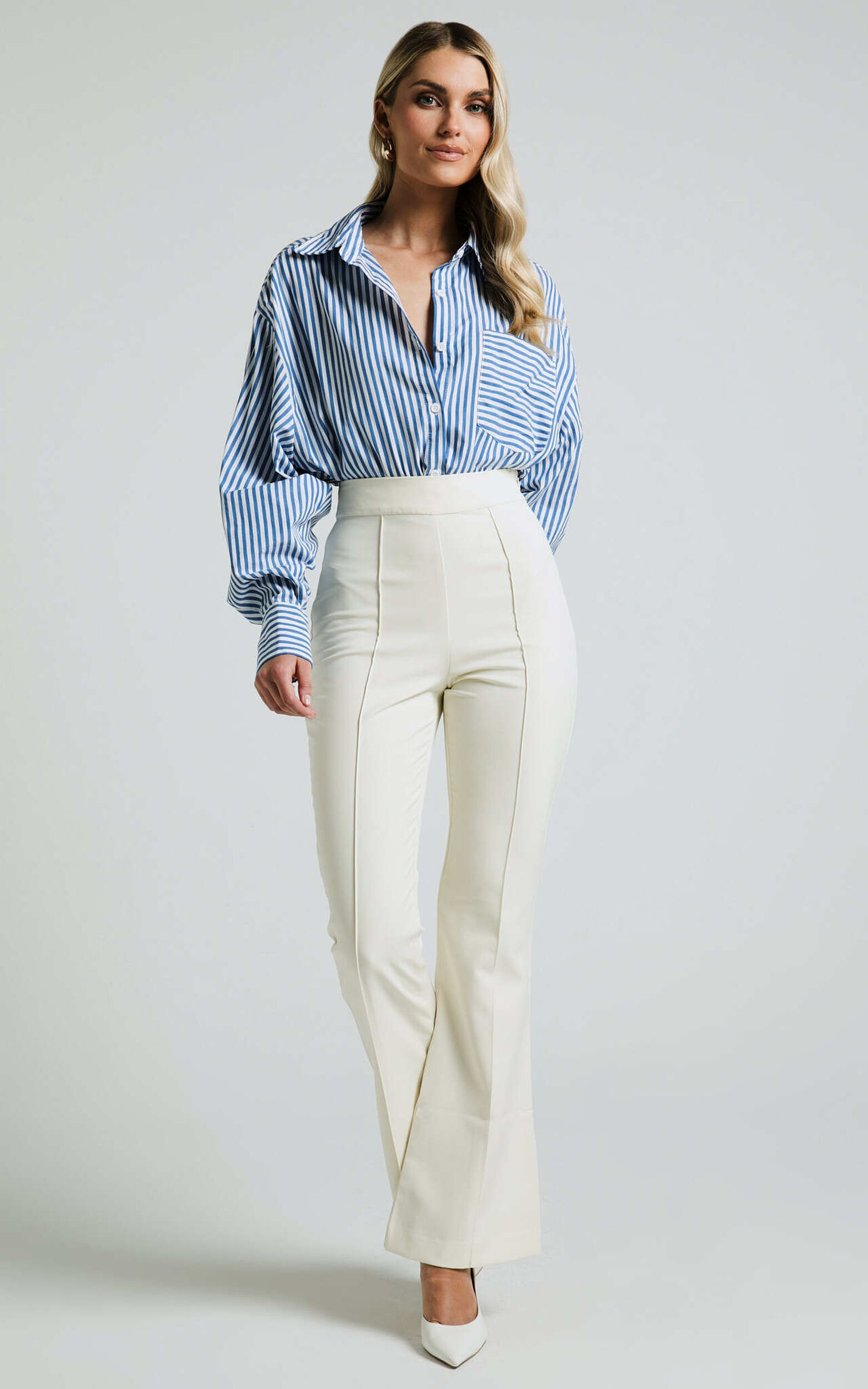 Roschel Pants - High Waisted Flared Pants in Cream - 06, CRE1