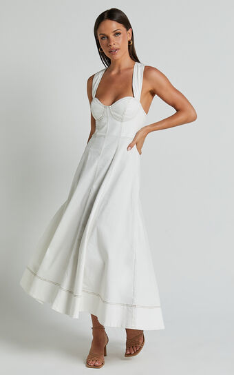 Edeline Midi Dress - Wide Strap Sweetheart Bust Dress in White