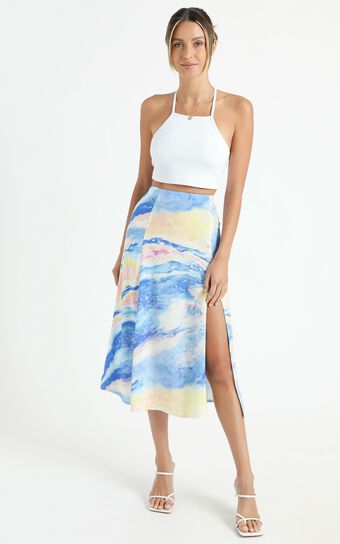 Cools Club - A Line Split Midi Skirt in Ocean Glitter