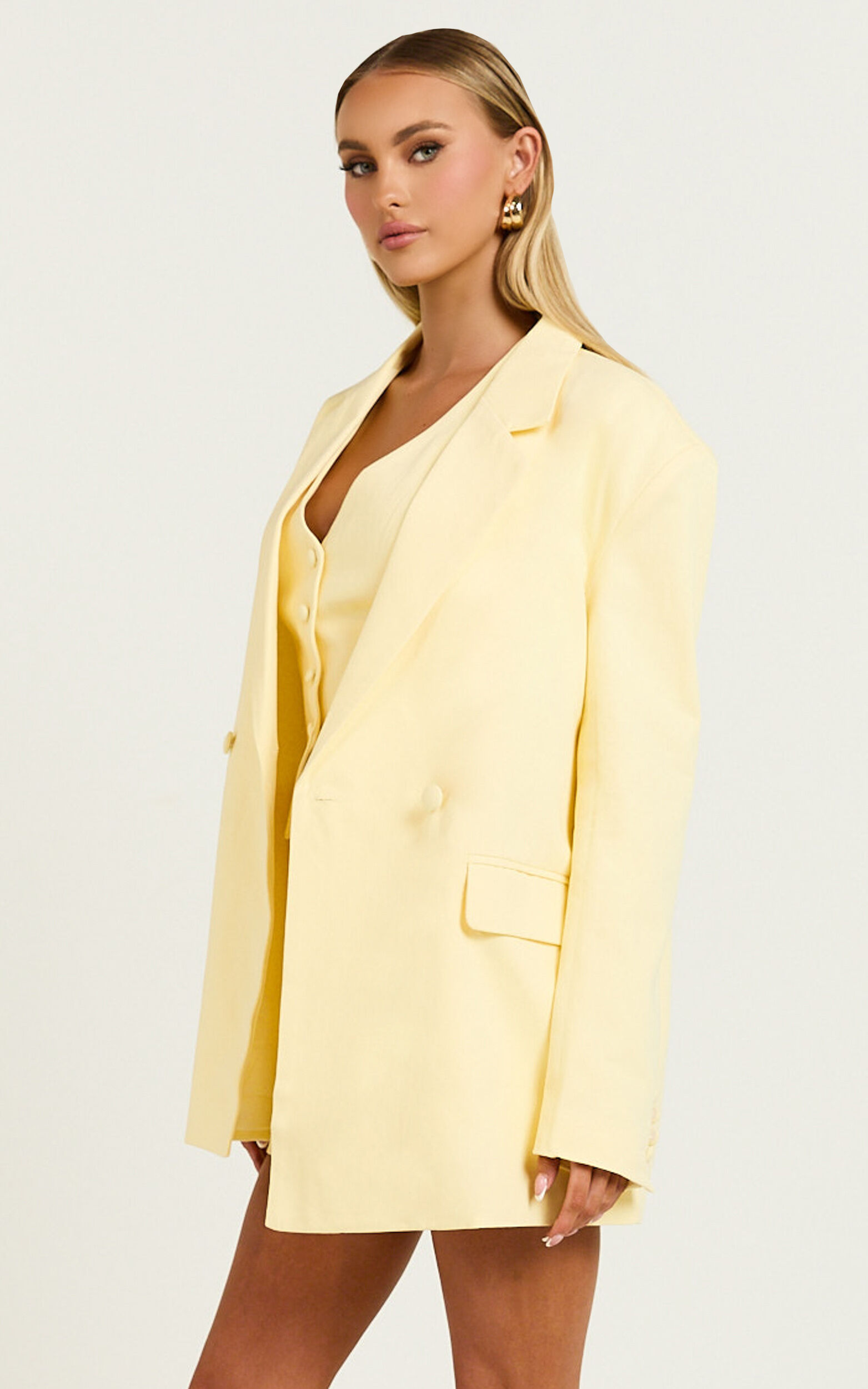 Virginia Jacket - Oversized Double Breasted Blazer in Pastel Yellow ...