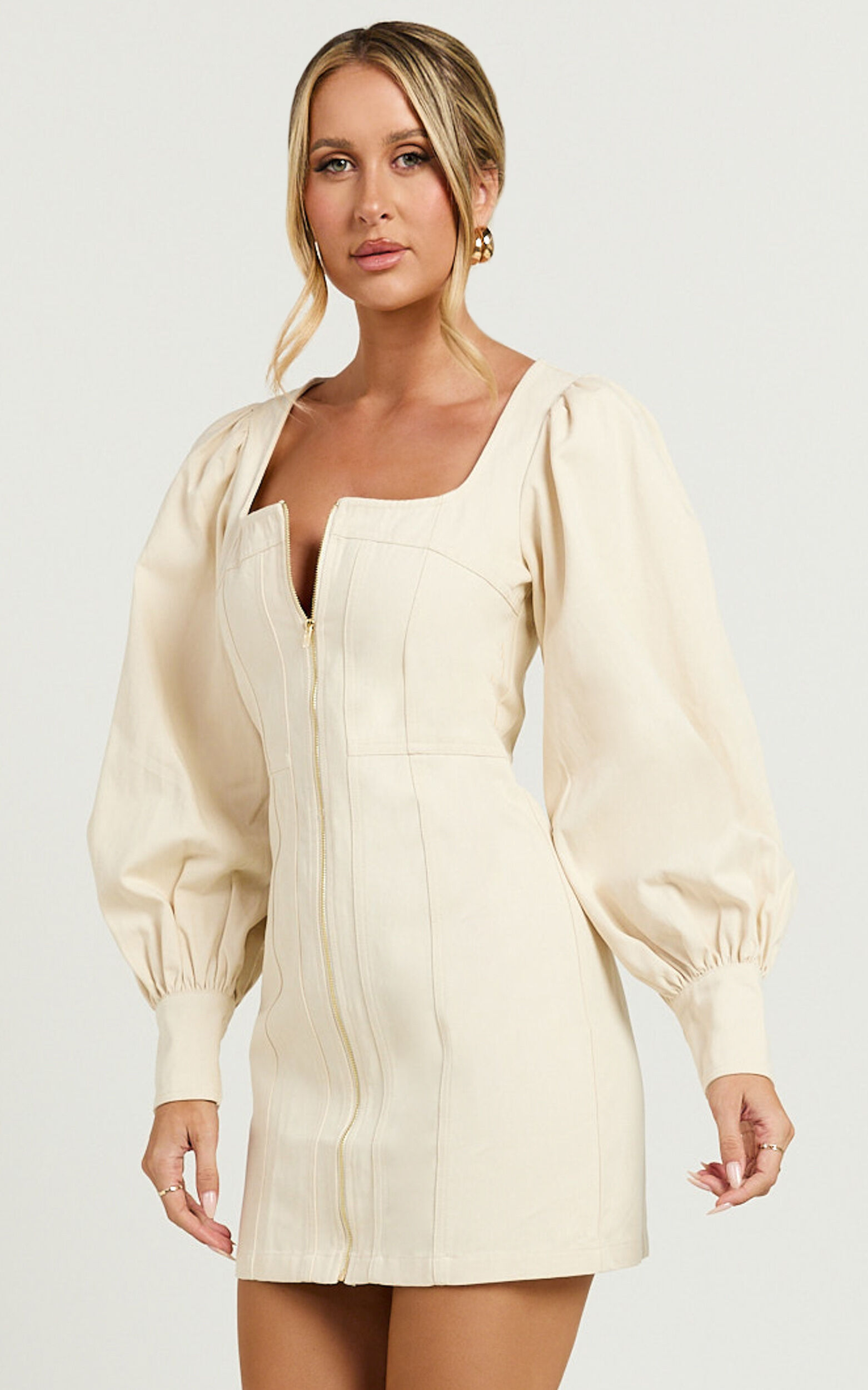 Long sleeve zip front dress cheap