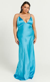 Quincy Maxi Dress - Satin Slip Dress in Blue