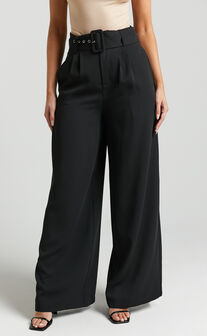 Chinnelle Pants - High Waisted Belted Wide Leg in Black