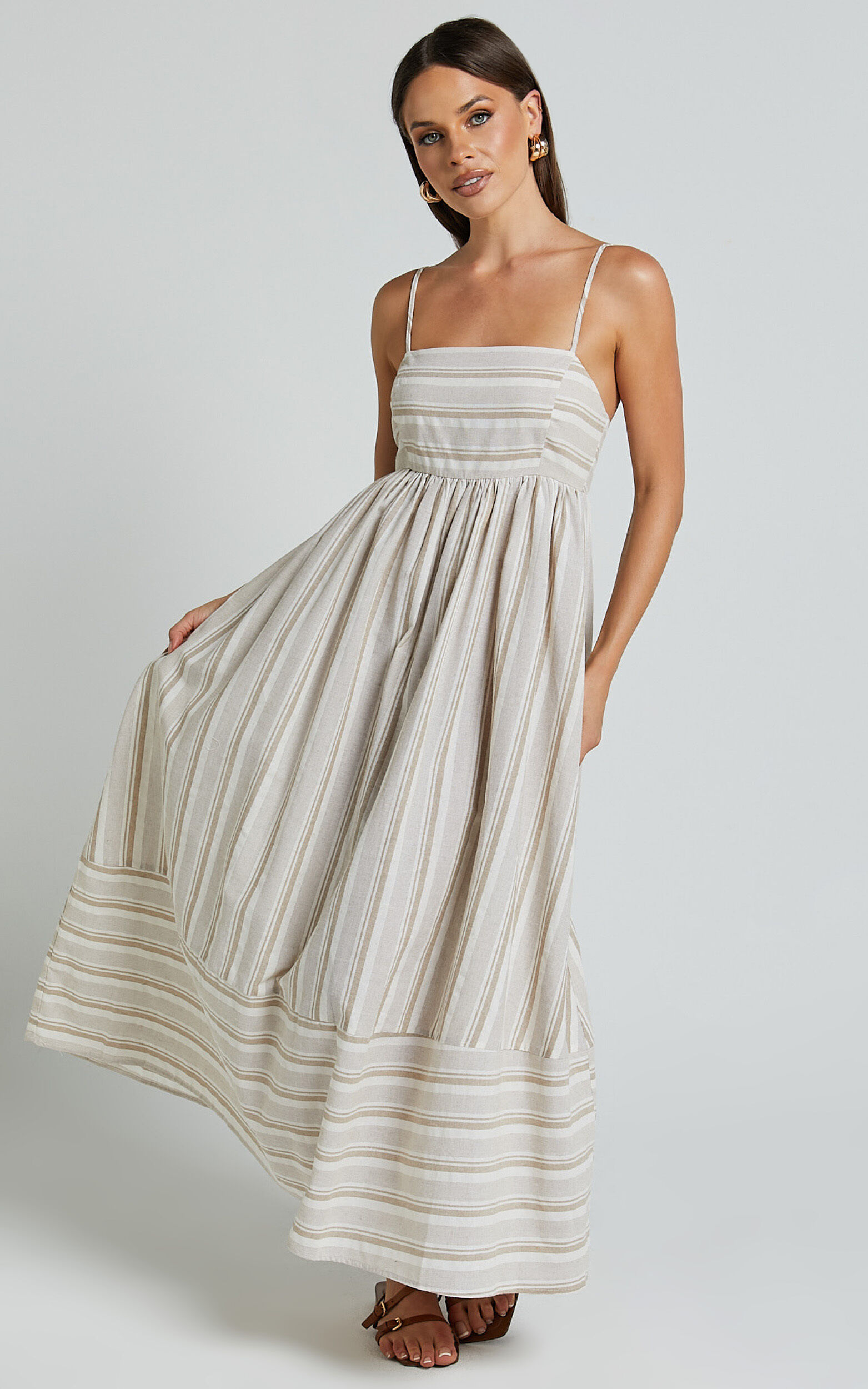 Warehouse neutral stripe midi 2025 dress